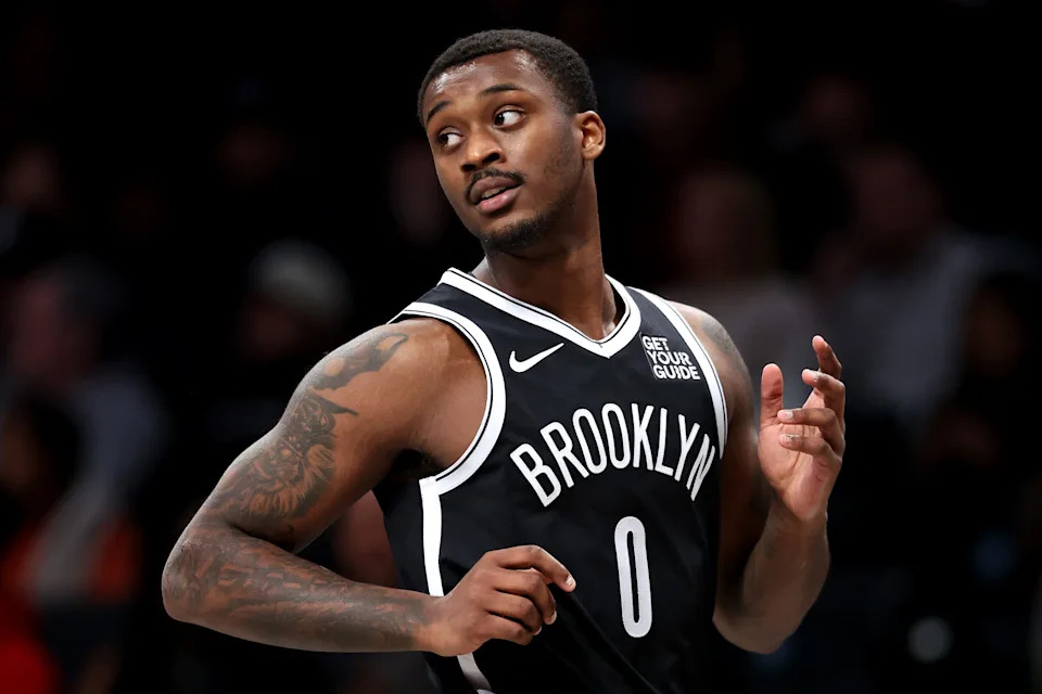 NEW YORK, NEW YORK - JANUARY 06: Dariq Whitehead #0 of the Brooklyn Nets in action against the Indiana Pacers at Barclays Center on January 06, 2025 in New York City. NOTE TO USER: User expressly acknowledges and agrees that, by downloading and or using this photograph, user is consenting to the terms and conditions of the Getty Images License Agreement. (Photo by Luke Hales/Getty Images)