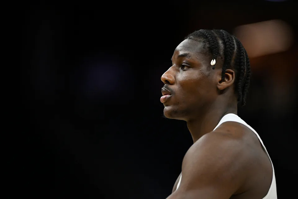 Mar 29, 2025; San Francisco, CA, USA; Florida Gators center Rueben Chinyelu (9) warms up before a game against the Texas Tech Red Raiders during the West Regional final of the 2025 NCAA tournament at Chase Center. Mandatory Credit: Eakin Howard-Imagn Images