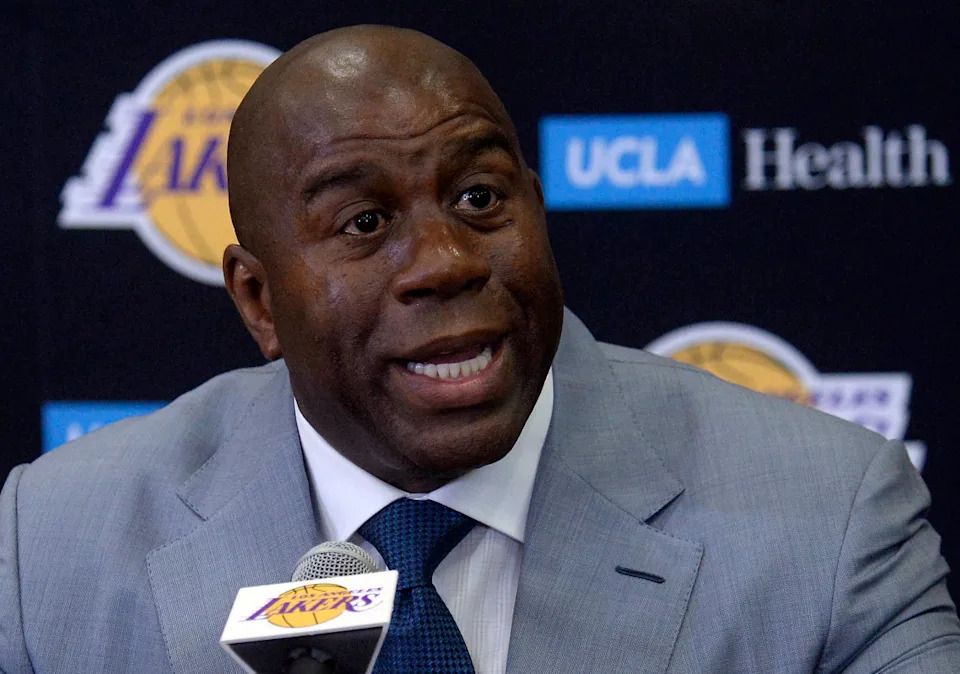 Los Angeles Lakers Hall of Fame point guard Magic Johnson.Gary A. Vasquez-Imagn Images