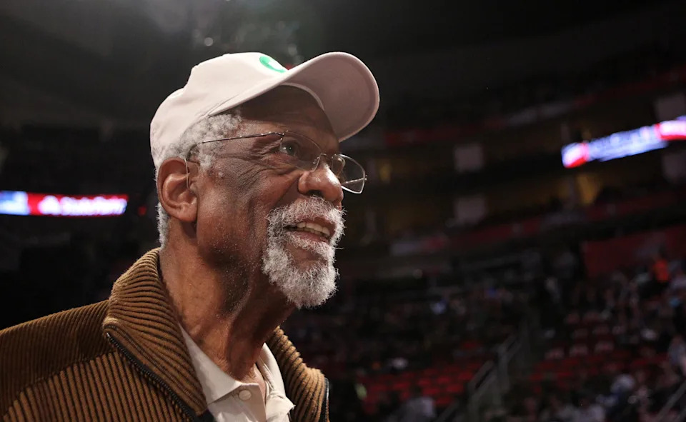 Feb 16, 2013; Houston, TX, USA; Boston Celtics former center Bill Russell in attendance during the 2013 NBA all star shooting stars competition at the Toyota Center. Mandatory Credit: Brett Davis-USA TODAY Sports