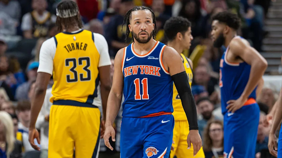 INDIANAPOLIS, INDIANA - NOVEMBER 10: Jalen Brunson #11 of the New York Knicks is seen during the game against the Indiana Pacers at Gainbridge Fieldhouse on November 10, 2024 in Indianapolis, Indiana. NOTE TO USER: User expressly acknowledges and agrees that, by downloading and or using this photograph, User is consenting to the terms and conditions of the Getty Images License Agreement. (Photo by Michael Hickey/Getty Images)