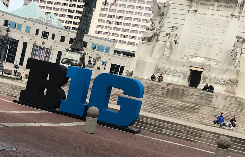 The Big Ten logo dominates a lightly trafficked Monument Square in downtown Indianapolis on Thursday after the conference announced it was pulling the plug on the men's basketball tournament over coronavirus concerns.

Bigten Jpg