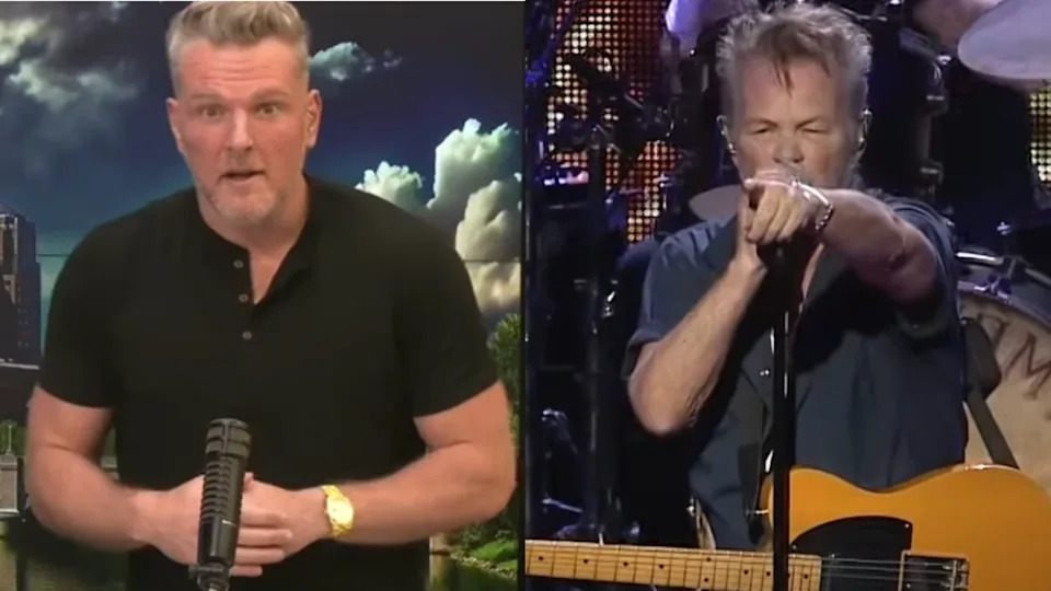 Pat McAfee and John Mellencamp split image.