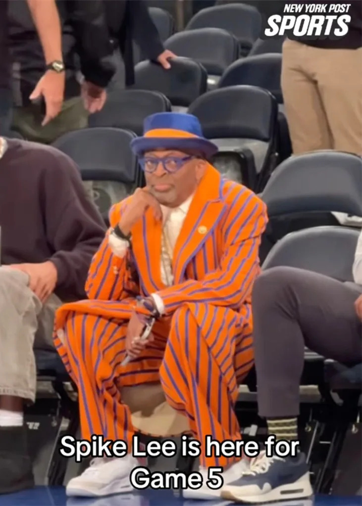 Spike Lee sitting courtside at Madison Square Garden for Game 5 of <br>the Knicks-Pacers Eastern Conference finals on May 29, 2025. Instagram/New York Post Sports