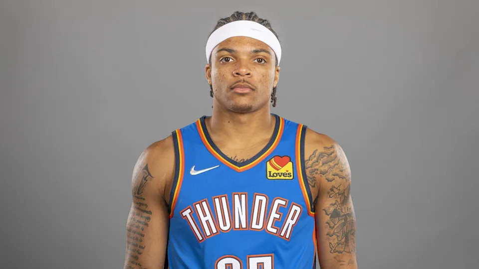 Sept. 27, 2021; Oklahoma City, OK, USA; Oklahoma City Thunder guard Rob Edwards (25) poses for a photo during media day. Alonzo Adams-USA TODAY Sports