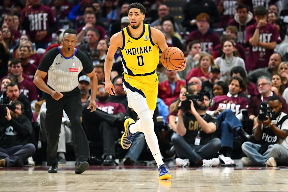 Tyrese Haliburton played through a wrist injury and hit the game-winning 3-pointer to stun the Cavaliers in Game 2 Tuesday night. (Jason Miller/Getty Images)
