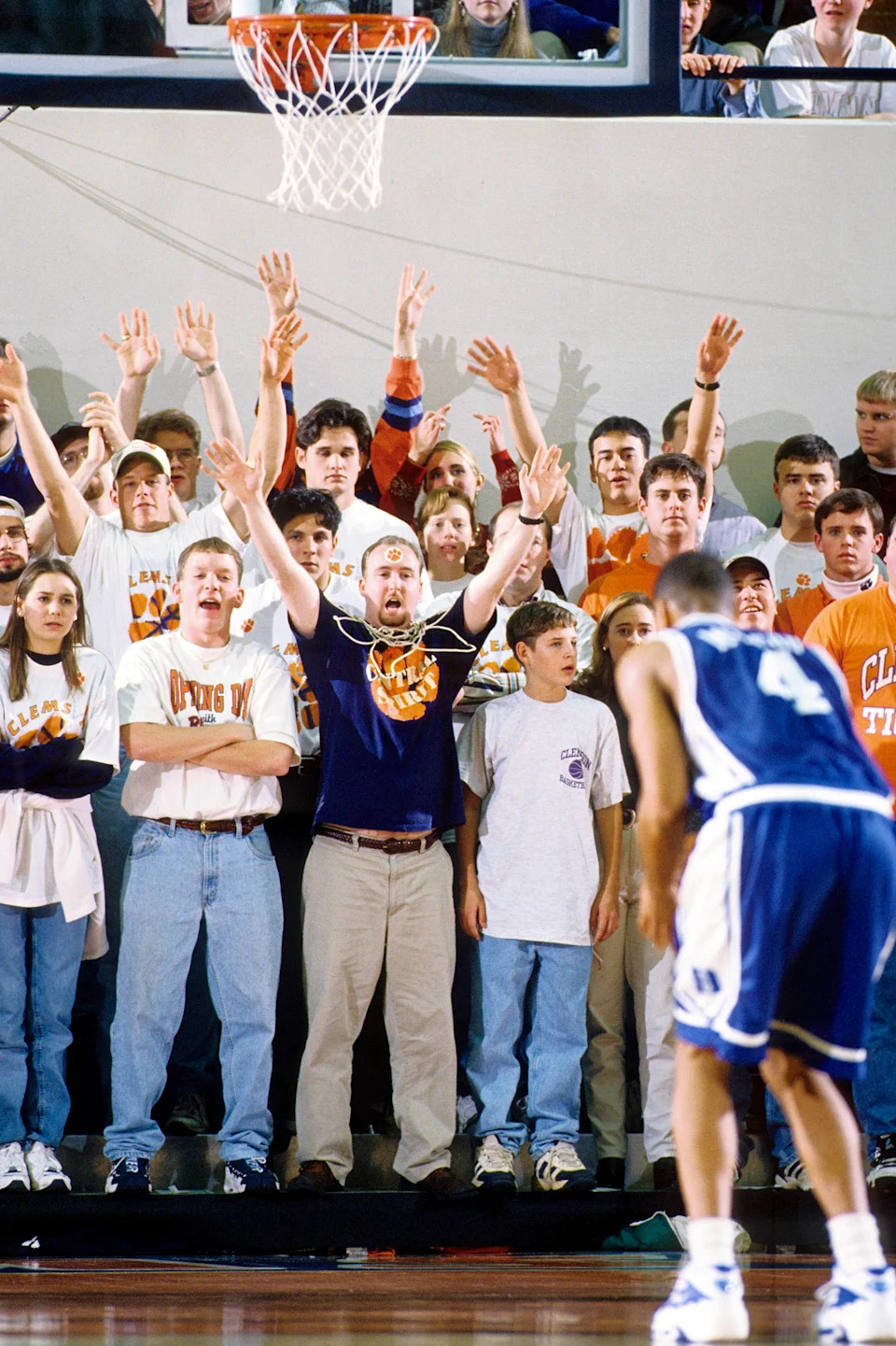 Clemson Tigers fans attempt to distract Duke Blue Devils forward Roshown McLeod at Littlejohn Coliseum.