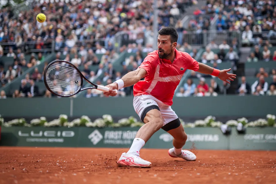 Djokovic during Wednesday's win at the Geneva Open. (Fabrice Coffrini/AFP via Getty Images)