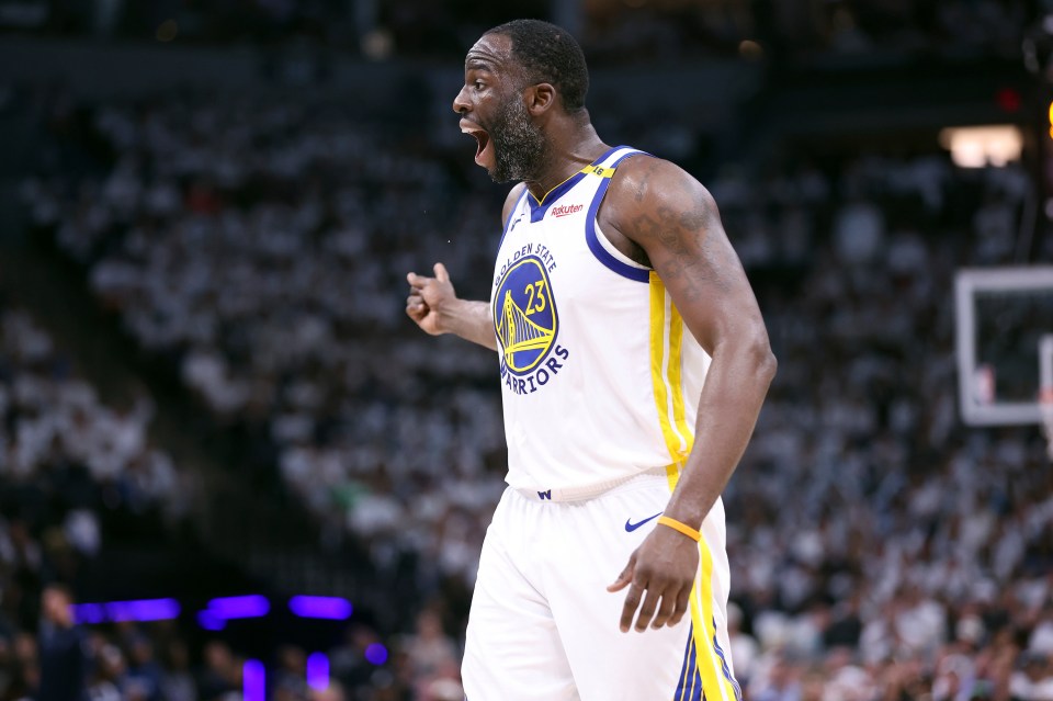 Draymond Green of the Golden State Warriors reacts during a game.