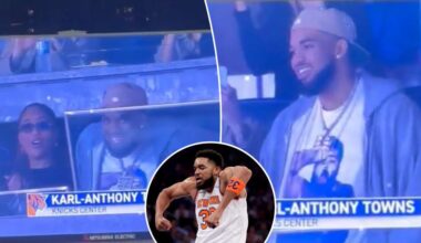 Knicks' Karl-Anthony Towns shades Celtics with shirt at Subway Series