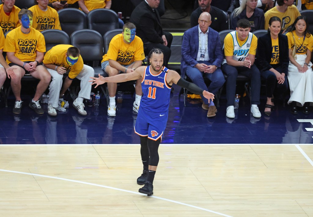 Jalen Brunson reacts during the Knicks' Game 3 win May 26.