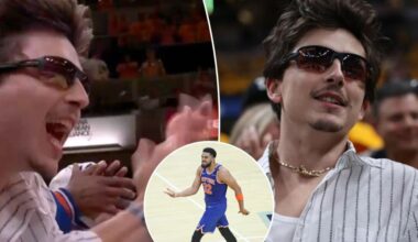 Timothée Chalamet celebrates Knicks' insane comeback win