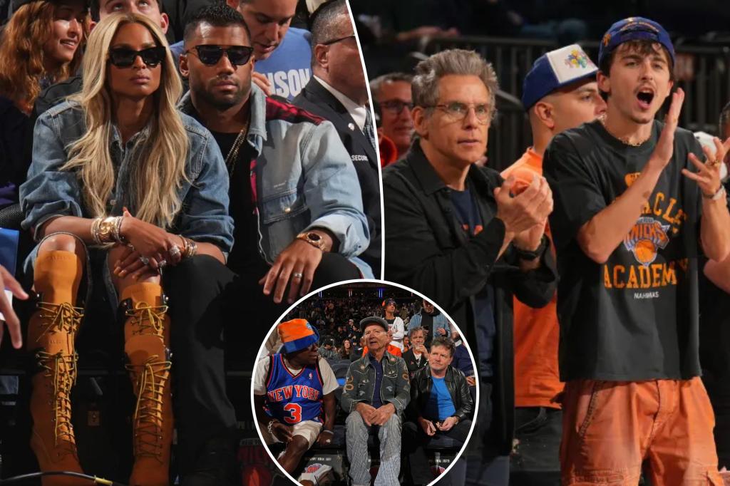 Russell Wilson and Ciara, Timothee Chalamet at Knicks-Pacers Game 2