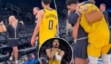 Pacers' Tyrese Haliburton celebrates with girlfriend Jade Jones after Game 1 win