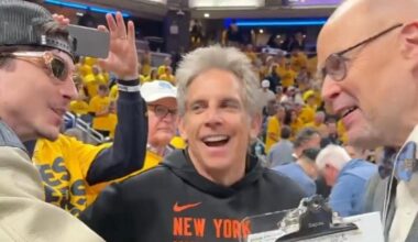 Timothee Chalamet meets TNT's Ernie Johnson at Knicks-Pacers Game 4