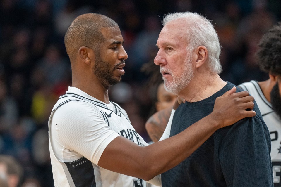 Chris Paul and Gregg Popovich during an NBA game.
