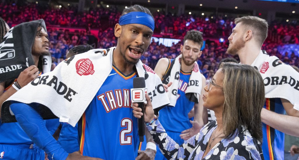 Shai Gilgeous-Alexander after beating the Denver Nuggets on May 18, 2025.