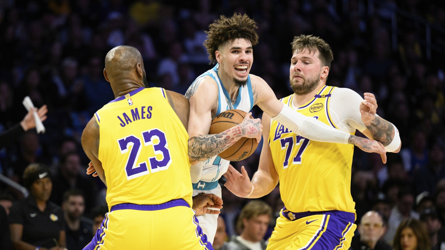 Hornets stun Lakers 100-97 after Luka struggles and LeBron misses 2 late shots to tie it