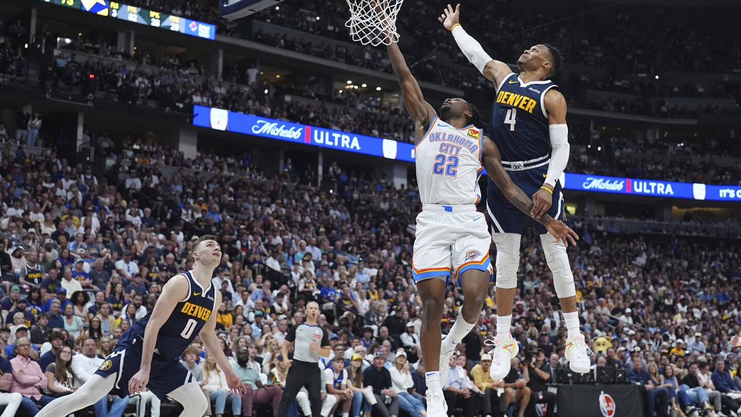 Shai Gilgeous-Alexander scores 25 points and leads Thunder past Denver 92-87 to tie series 2-2
