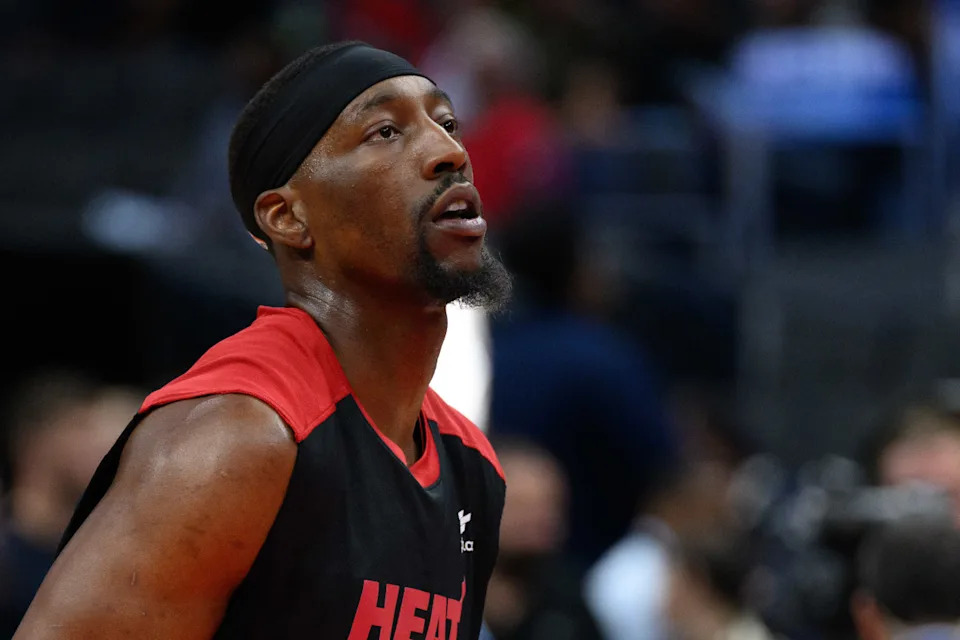 Mar 31, 2025; Washington, District of Columbia, USA; Miami Heat center Bam Adebayo (13) warms up prior to the game against Washington Wizards at Capital One Arena. Mandatory Credit: Reggie Hildred-Imagn Images Mandatory Credit: Reggie Hildred-Imagn Images