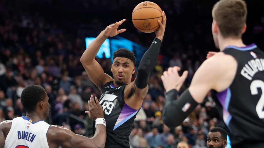 Utah Jazz forward KJ Martin (99) looks to pass the ball against the Detroit Pistons