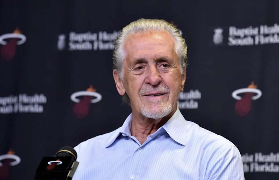 Miami Heat President Pat Riley speaks at a press conferenceMiami Heat