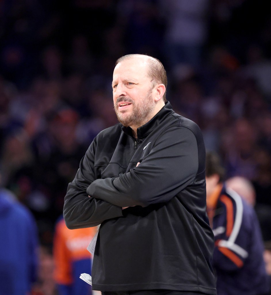 Tom Thibodeau, New York Knicks head coach, during an NBA playoff game.