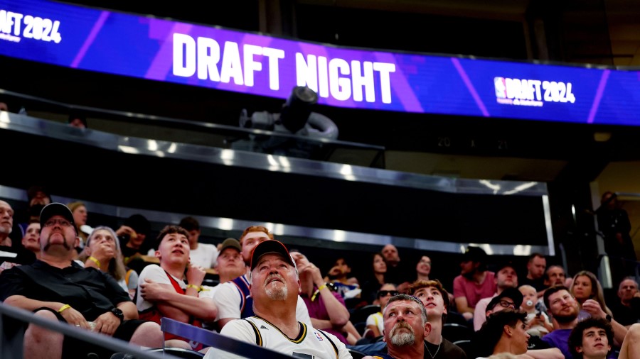 Fans attend a Jazz Draft Night event at the Delta Center