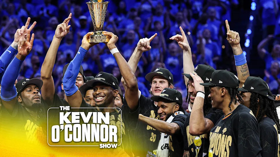 OKLAHOMA CITY, OKLAHOMA - JUNE 22: Shai Gilgeous-Alexander #2 of the Oklahoma City Thunder celebrates with the Bill Russell NBA Finals Most Valuable Player trophy after defeating the Indiana Pacers 103-91 in Game Seven of the 2025 NBA Finals at Paycom Center on June 22, 2025 in Oklahoma City, Oklahoma. NOTE TO USER: User expressly acknowledges and agrees that, by downloading and or using this photograph, User is consenting to the terms and conditions of the Getty Images License Agreement. (Photo by Matthew Stockman/Getty Images)