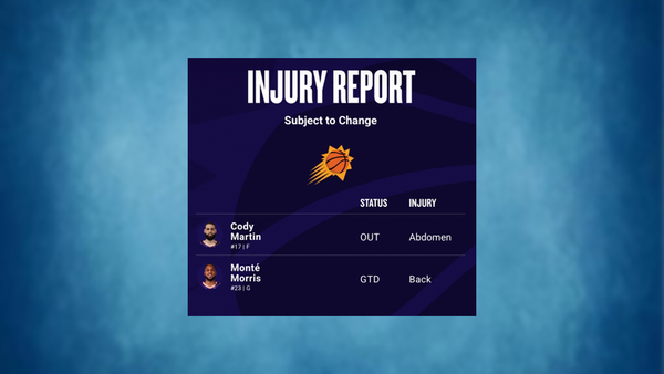 Suns injury report Feb 23 (Image via NBA) Suns injury report Feb 23