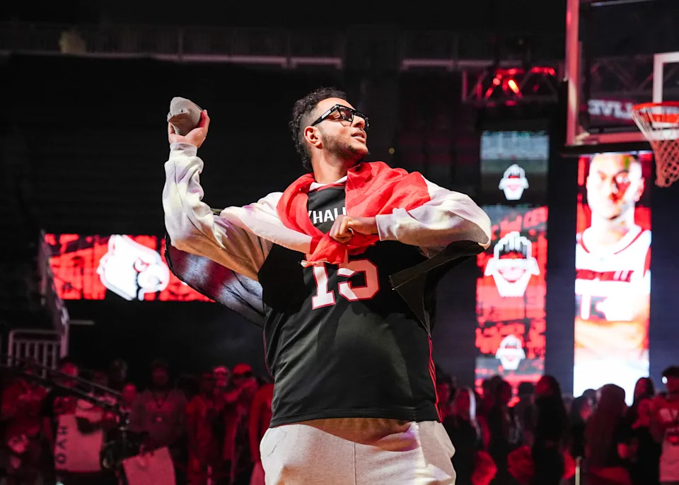 Louisville center Aly Khalifa during Louisville Live at the KFC Yum! Center Friday night. Oct. 4, 2024