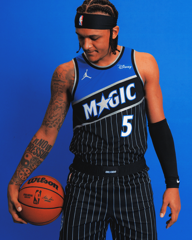 The new Statement black uniform worn by Magic forward Paolo Banchero. (Courtesy of Magic)
