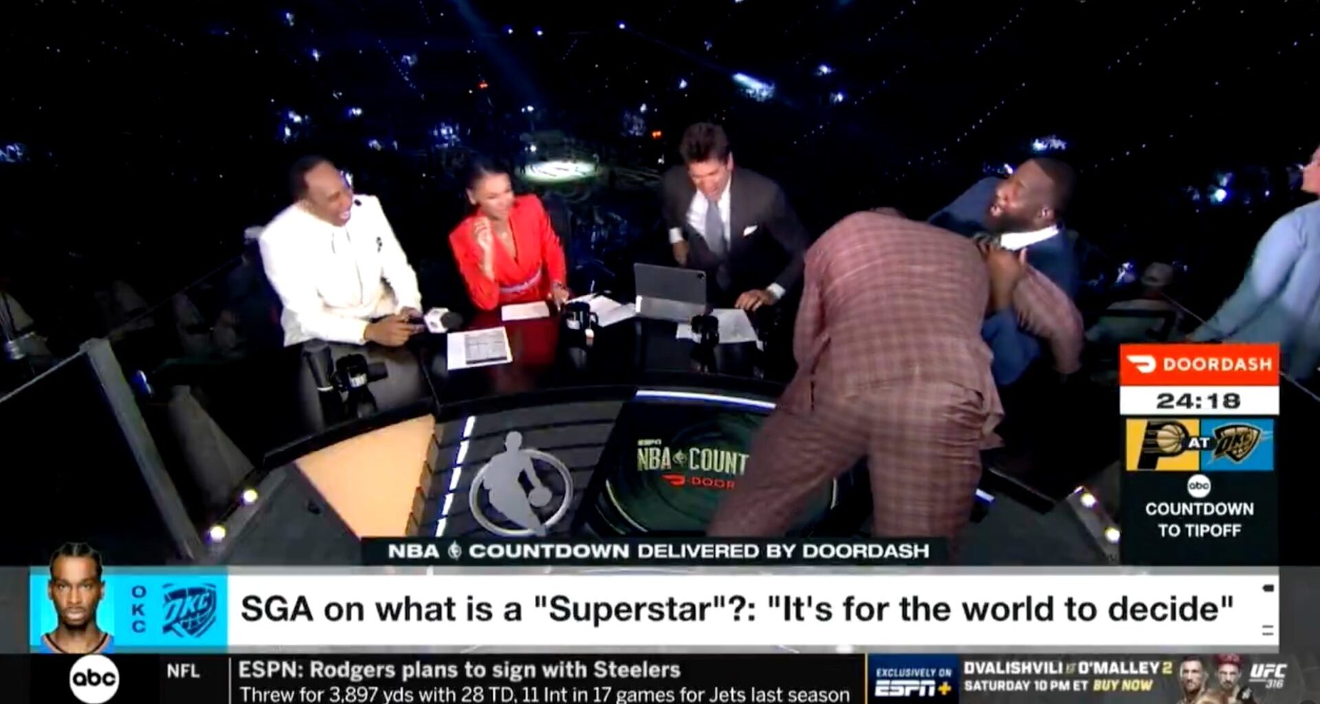 Shaq crashes NBA Countdown set and tackles Kendrick Perkins live on air