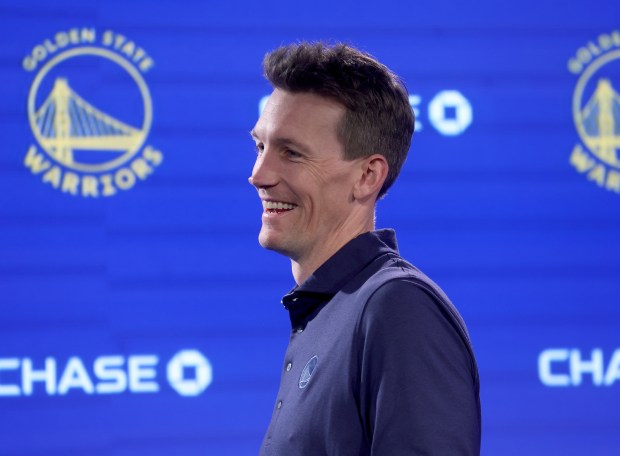 Golden State Warriors general manager Mike Dunleavy leaves a press conference after addressing the media at the Chase Center in San Francisco, Calif., on Monday, June 23, 2025. The NBA draft will be on Wednesday. (Jane Tyska/Bay Area News Group)