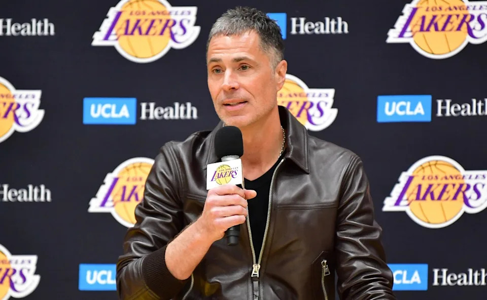 Los Angeles Lakers vice president of basketball operations and general manager Rob PelinkaGary A. Vasquez-Imagn Images