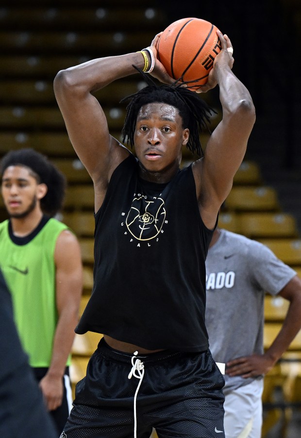 June 18: Fawaz "Tacko" Ifaola during CU men's basketball practice on June 18, 2025 in preparation for their trip to Australia (Cliff Grassmick/Staff Photographer).