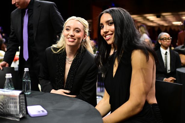 Paige Bueckers and Azzi Fudd smile during the 2025 WNBA Draft on April 14, 2025 at The Shed in New York, New York