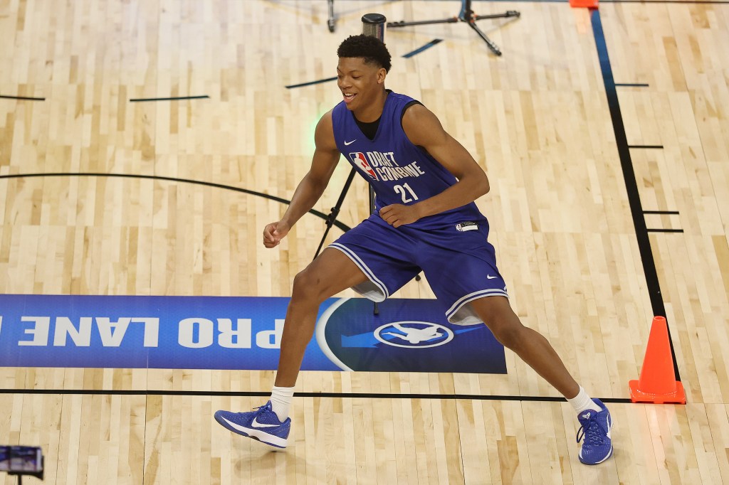 Ace Bailey #21 at the NBA Draft Combine Pro Lane Drill.