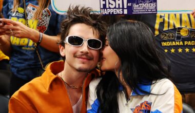 Kylie Jenner and Timothée Chalamet See in the Knicks Loss With Their Knicks-iest Fits Yet—and a Big Kiss