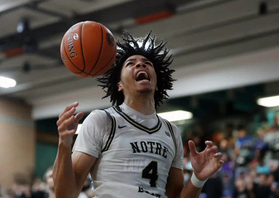 Notre Dame High School (CA) forward Tyran Stokes (4). Mandatory Credit: Mark J. Rebilas-Imagn Images Mark J. Rebilas-Imagn Images