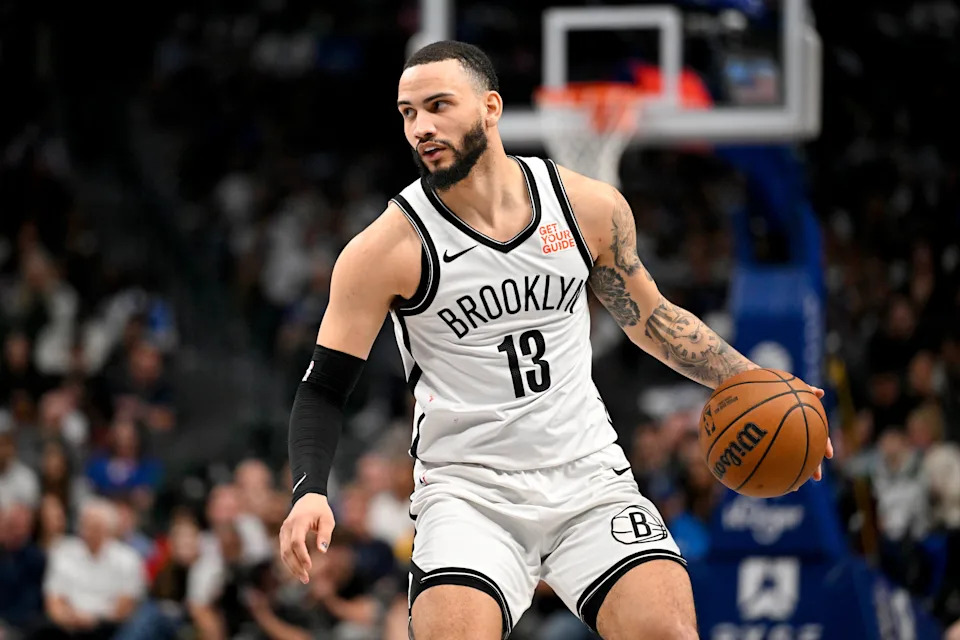 Mar 31, 2025; Dallas, Texas, USA; Brooklyn Nets guard Tyrese Martin (13) in action during the game between the Dallas Mavericks and the Brooklyn Nets at the American Airlines Center. Mandatory Credit: Jerome Miron-Imagn Images