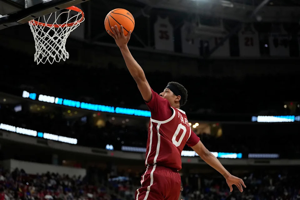 Mar 21, 2025; Raleigh, NC, USA; Oklahoma Sooners guard Jeremiah Fears (0) drives to the basket during the first half against the Oklahoma Sooners at Lenovo Center. Mandatory Credit: Bob Donnan-Imagn Images
