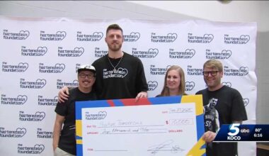 Thunder's Isaiah Hartenstein delivers check to OKC nonprofit