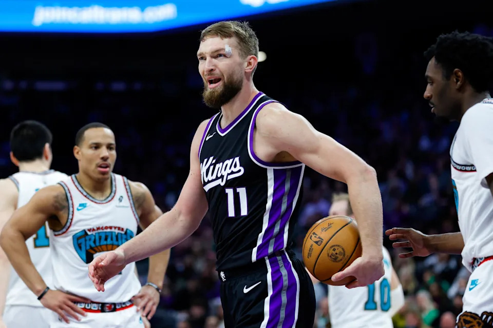 Mar 17, 2025; Sacramento, California, USA; Sacramento Kings forward Domantas Sabonis (11) reacts after a play during the second quarter against the Memphis Grizzlies at Golden 1 Center. Mandatory Credit: Sergio Estrada-Imagn Images Mandatory Credit&colon; Sergio Estrada-Imagn Images