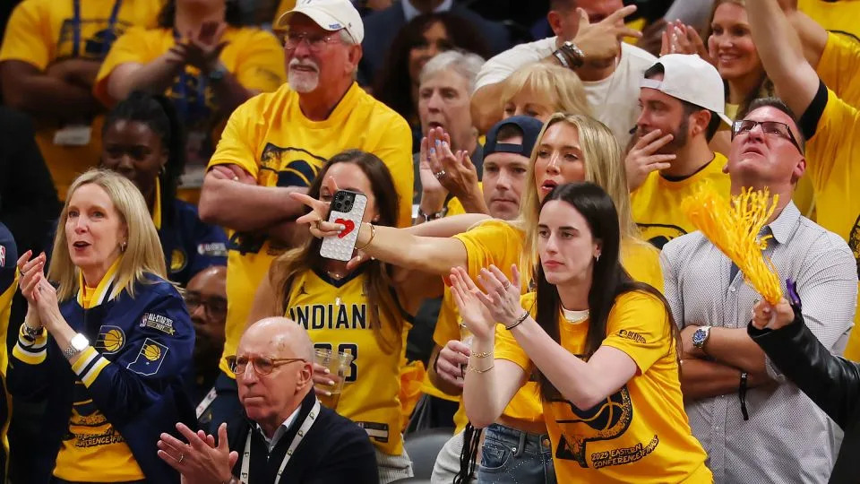 Lexie Hull and Caitlin Clark of the Indiana Fever attend Game Six of the Eastern Conference Finals of the 2025 NBA Playoffs between the New York Knicks and the Indiana Pacers at Gainbridge Fieldhouse. - Gregory Shamus/Getty Images