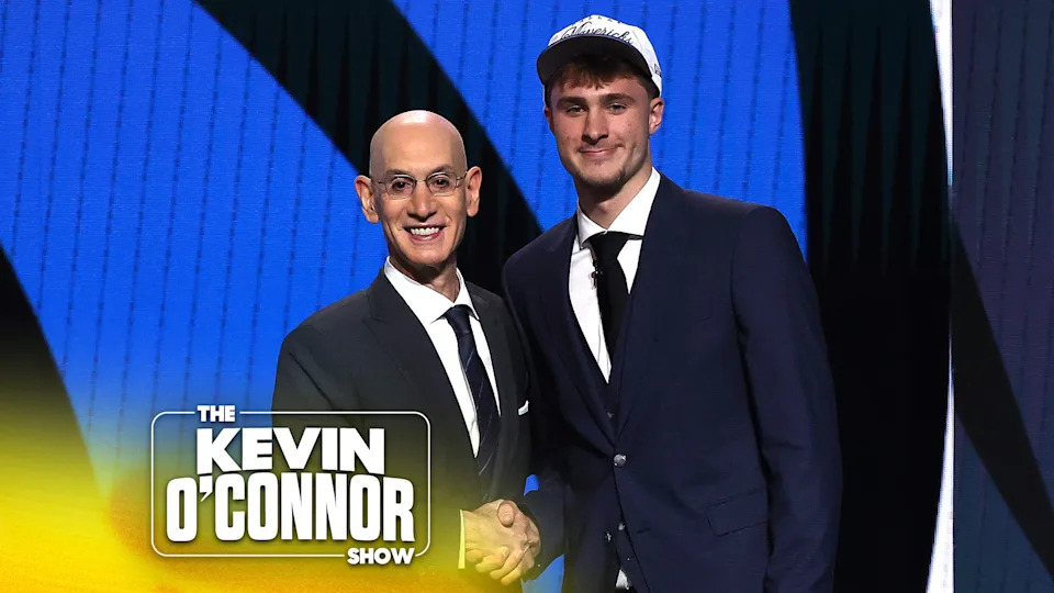 NEW YORK, NEW YORK - JUNE 25: Cooper Flagg (R) shakes hands with NBA commissioner Adam Silver (L) after being drafted first overall by the Dallas Mavericks during the first round of the 2025 NBA Draft at Barclays Center on June 25, 2025 in the Brooklyn borough of New York City. NOTE TO USER: User expressly acknowledges and agrees that, by downloading and/or using this photograph, user is consenting to the terms and conditions of the Getty Images License Agreement. (Photo by Sarah Stier/Getty Images)