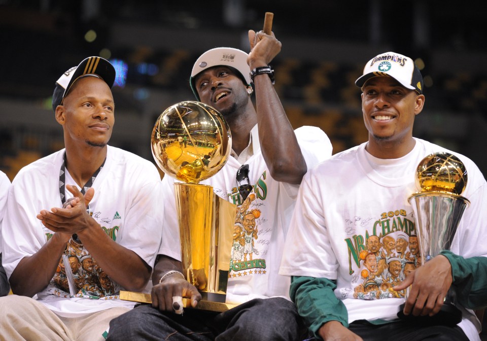 Pierce (right) won Finals MVP and delivered title alongside Allen and Garnett