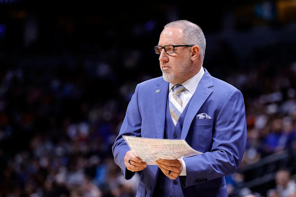 Mar 22, 2025; Denver, CO, USA; Texas A&M Aggies head coach Buzz Williams during the first half in the second round of the NCAA Tournament at Ball Arena. Mandatory Credit: Isaiah J. Downing-Imagn Images