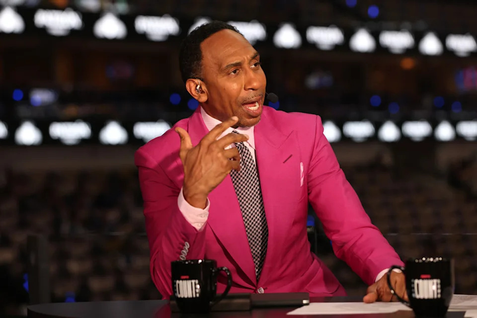 DALLAS, TEXAS - JUNE 12: ESPN commentator Stephen A. Smith reports before Game Three of the 2024 NBA Finals between the Boston Celtics and the Dallas Mavericks at American Airlines Center on June 12, 2024 in Dallas, Texas. (Photo by Tim Heitman/Getty Images)Tim Heitman&sol;Getty Images
