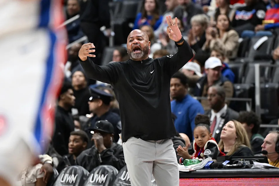 Detroit Pistons head coach JB. Bickerstaff yells instructions to his team against the Orlando Magic at Little Caesars Arena.Lon Horwedel-Imagn Images